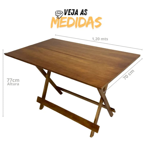 Kit Loja Para Casa - Mesa Dobrável de Madeira Maciça Envernizada com 4 Cadeiras - Design Elegante e Prático!