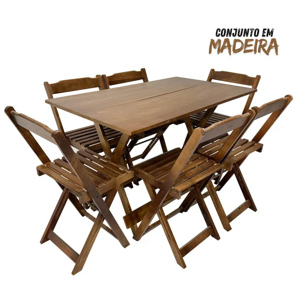 Kit Loja Para Casa - Mesa Dobrável de Madeira Maciça Envernizada com 4 Cadeiras - Design Elegante e Prático!