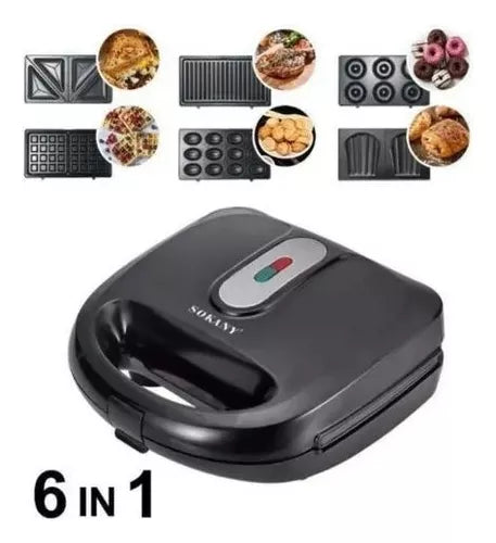 Sanduicheira 6 em 1: Donuts, Torradeira, Waffles, Nozes, e Grill 110V/120V